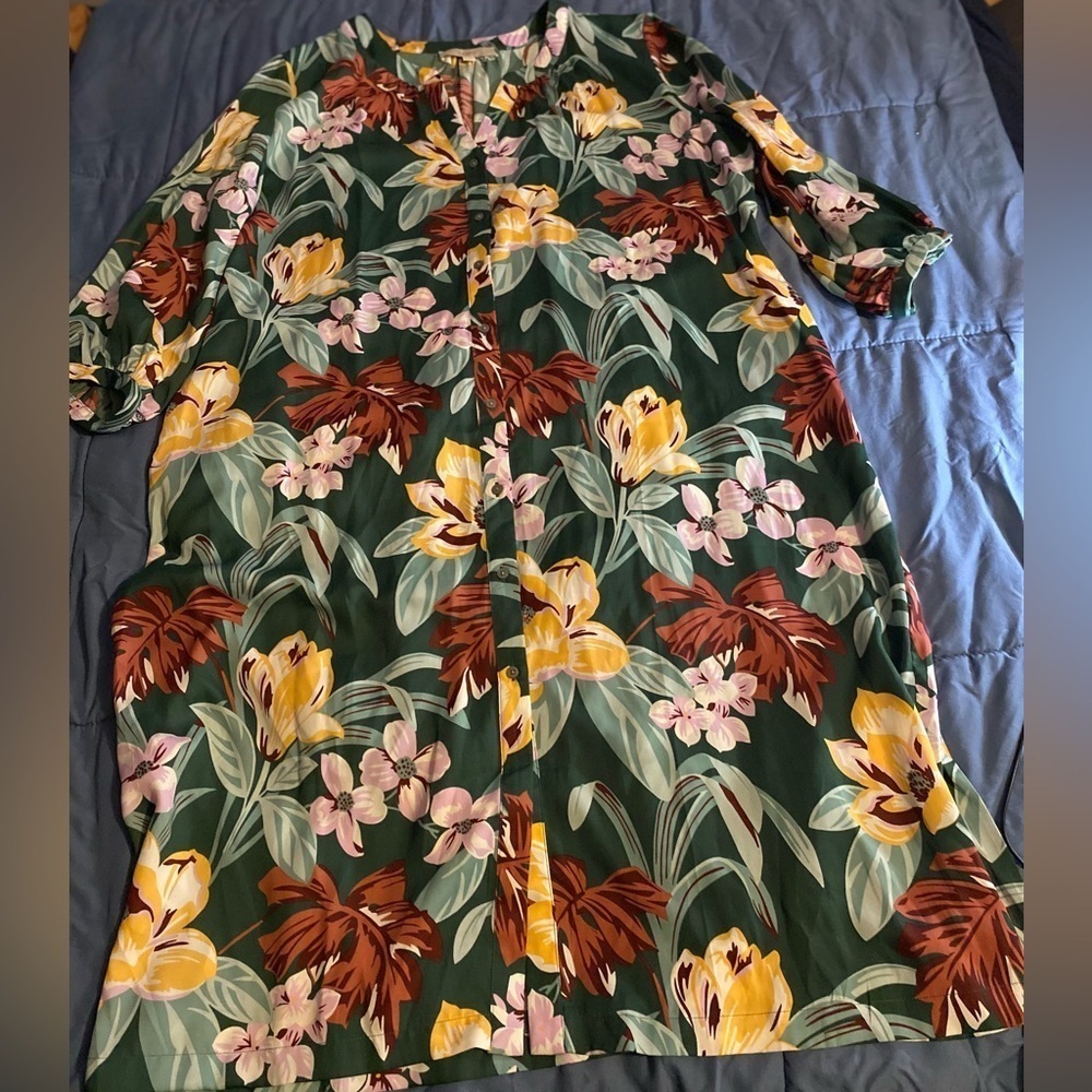 Loft Fit & Flare Dress Women Plus Size Multi Floral V Neck Button Drawstring XXL - Picture 14 of 15